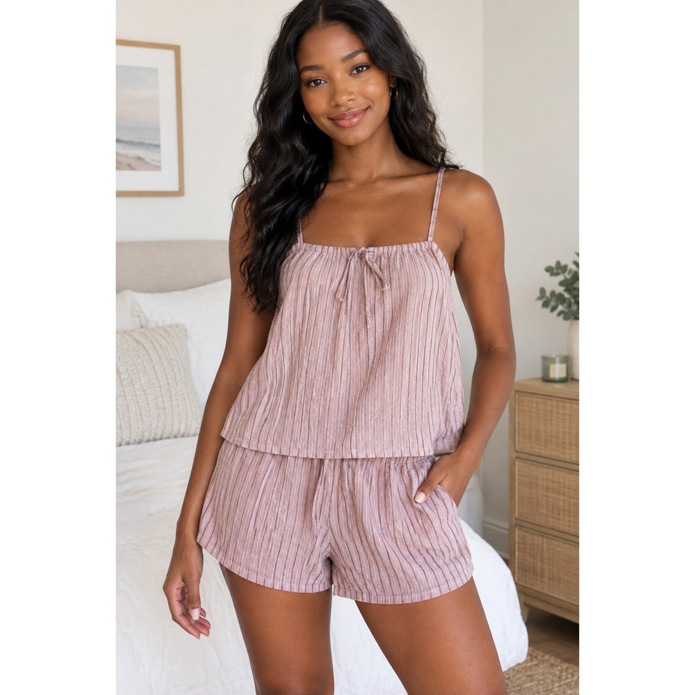 Princess Polly Self Care Set Pink Stripe Cami and Shorts Loungewear US 4 NWT